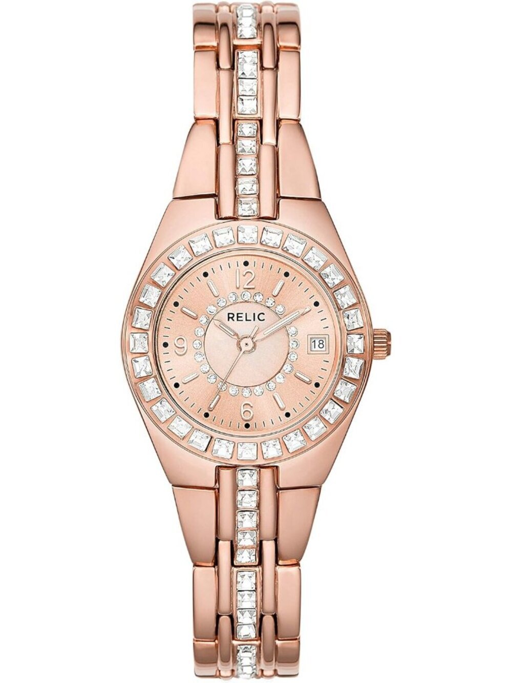 Relic Women's Rose Gold Analog Quartz Fossil Queen's Court Bracelet Luxury Watch
